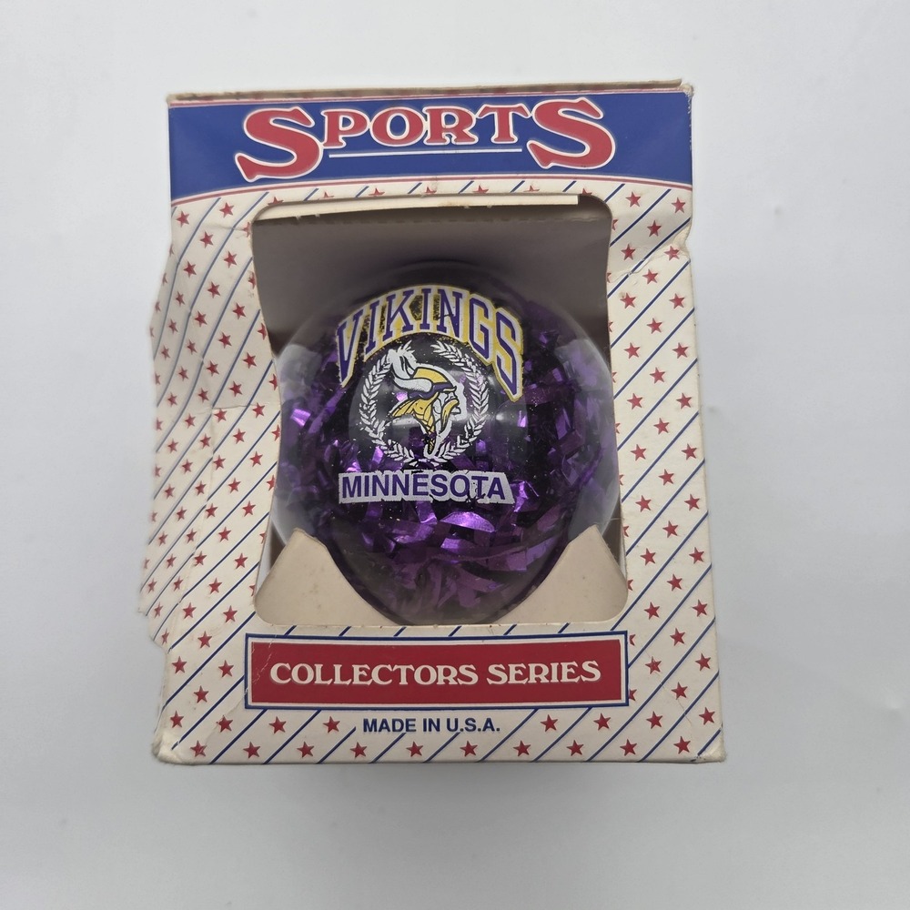 Vtg MINNESOTA VIKINGS Topperscot Glass Christmas Ornament USA Made MN NFL NIB